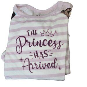 Disney Girls NWT 2 PC Pajama Set Sz 7/8 "The Princess Has Arrived" Pink Stripes